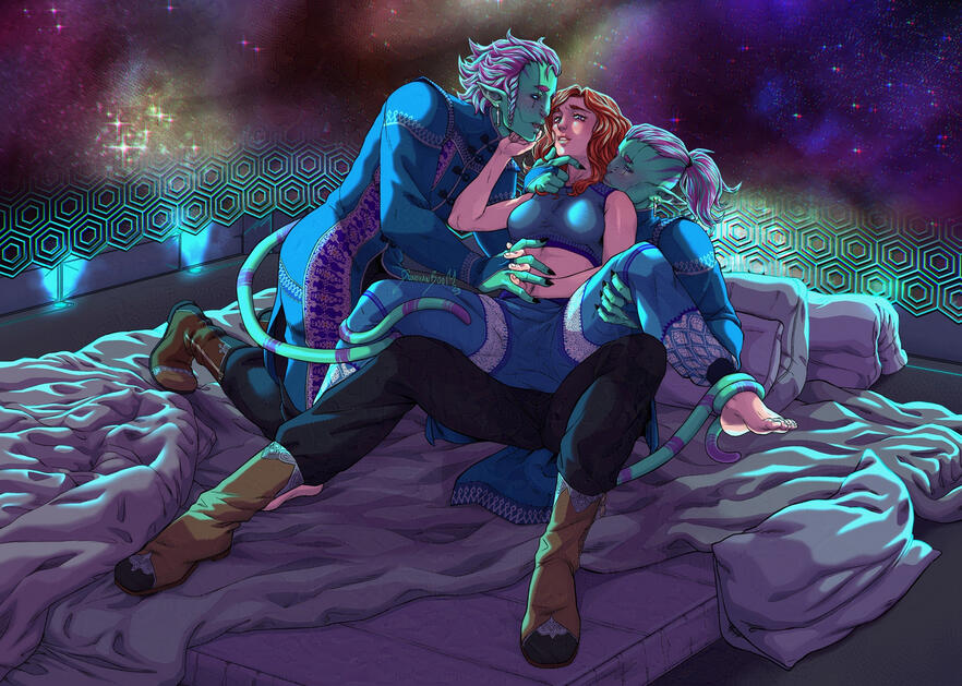 The twins, Kier and Kayl, and their mate, Aileen, are part of the book series "The Infinite City", more specifically book 7, written by the author duo - Tiffany Roberts.