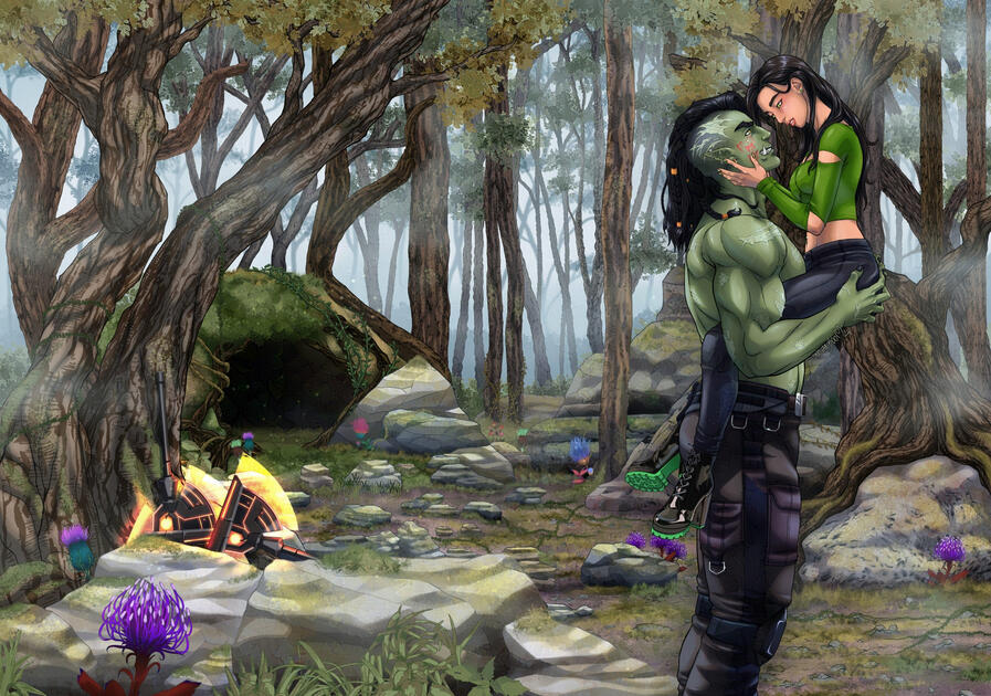 Cover artwork commission for the wonderful author duo - Tiffany Roberts - of their characters Thargen - a fight loving, volatile, wounded vorgal - and his mate, Yuri - a cheerful, brave and delicate human, who's Thargen's complete opposite.